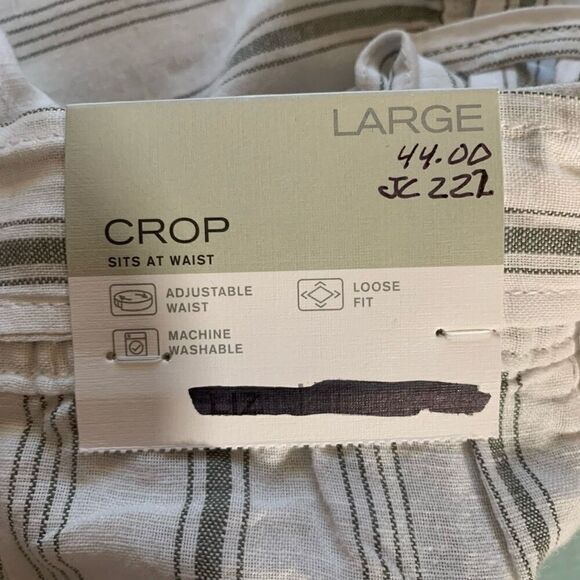 Liz Claiborne Green Stone Stripe Linen Crop Pants Size L New - Picture 6 of 8